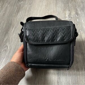 Walt Disney World Black Leather Crossbody Shoulder Bag Mickey Multi Pocket EUC